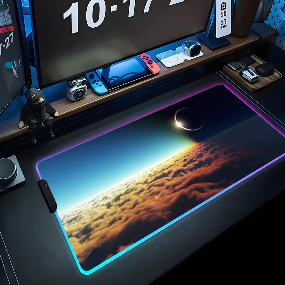 Коврик для мыши с солнечным затмением RGB Игровой коврик для мыши Большой светодиодный коврик Настольный коврик для ПК Светящийся коврик для мыши Большие коврики для клавиатуры Настольный ковер С