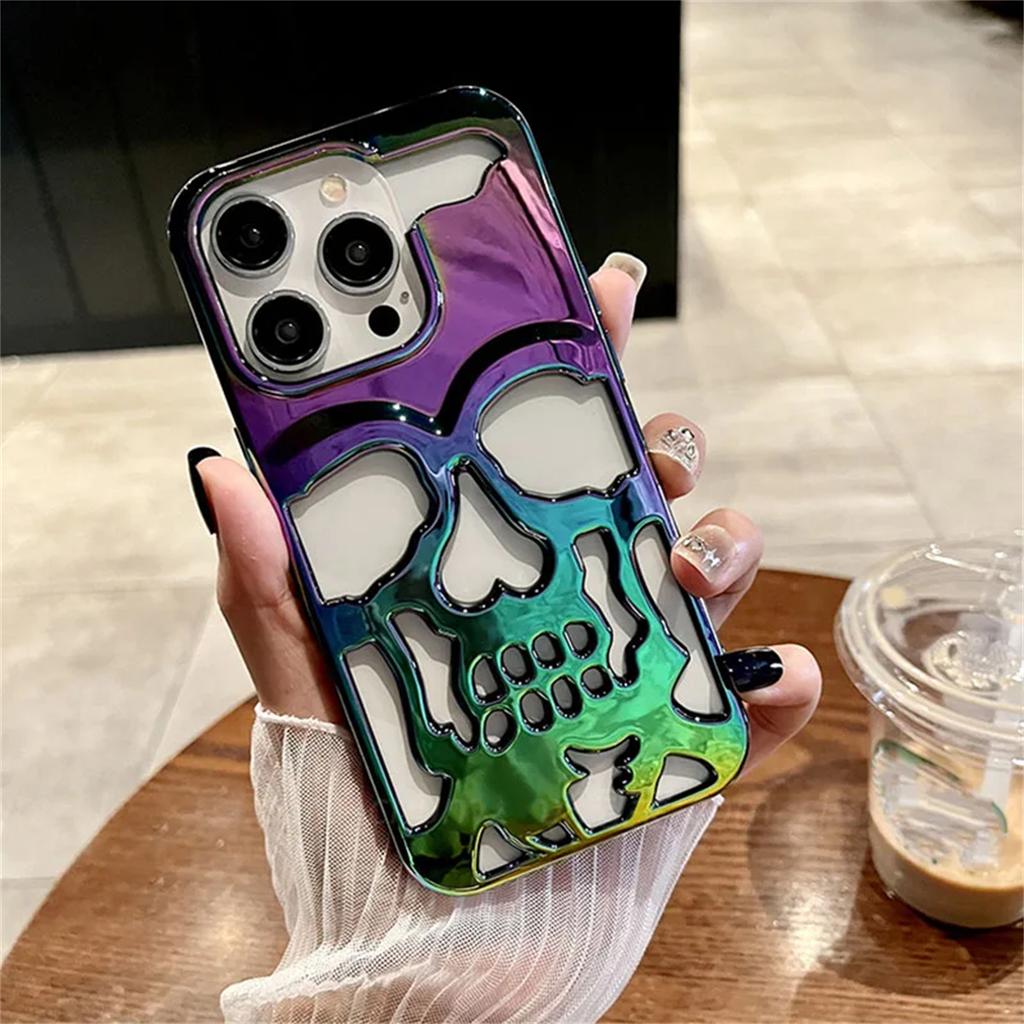Крутая задняя крышка с лазерным вырезом и черепом для iPhone 11 12 13 14 15 16 Pro Max, противоударный чехол с функцией рассеивания тепла