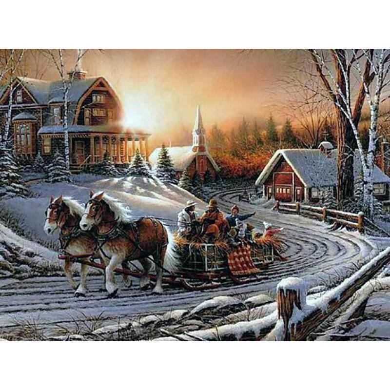 5D Diy Diamond Painting Cross Stitch Kit Snow Scenic Diamond Embroidery Landscape Mosaic Cross Stitch Wall Art Home Decor Gift