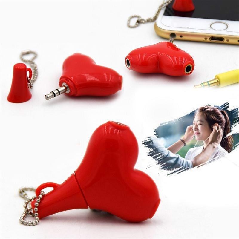 1 шт., симпатичный разветвитель для наушников, для влюбленных, милое красное сердце, 3,5 мм, 1 в 2, парный аудиоразветвитель