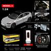 1/24 Tesla Model 3 Alloy Die Cast Car Model Simulation Sound and Light Children's Toy Car Gift Collection Boy Game Vehicle