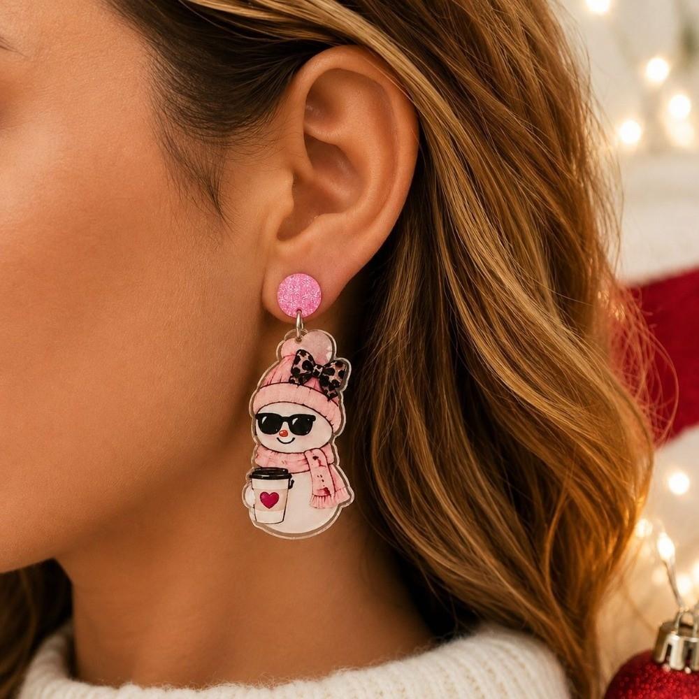 2D Flat Acrylic Leopard Pendant Earrings Snowman Ladies' Ear Jewelry Christmas Earrings Christmas