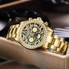Dulunwe Мужские золотые роскошные часы с бриллиантами Tiger Texture Moon Phase механические автоматические часы ретро татуировка циферблат наручные часы из нержавеющей стали