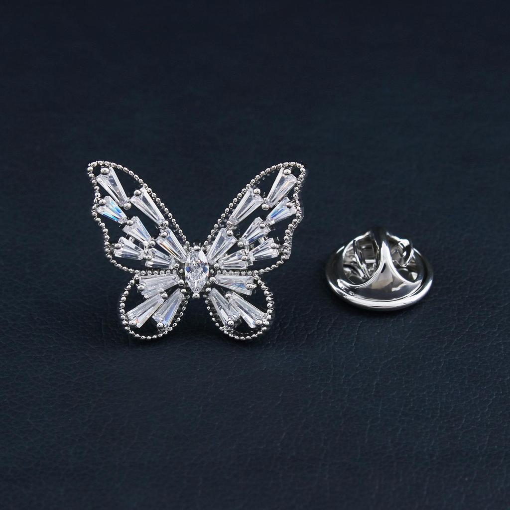 Изысканная брошь-бабочка с цирконами - Женская брошь высокого класса на лацкан с пуговицей без шитья против оголения