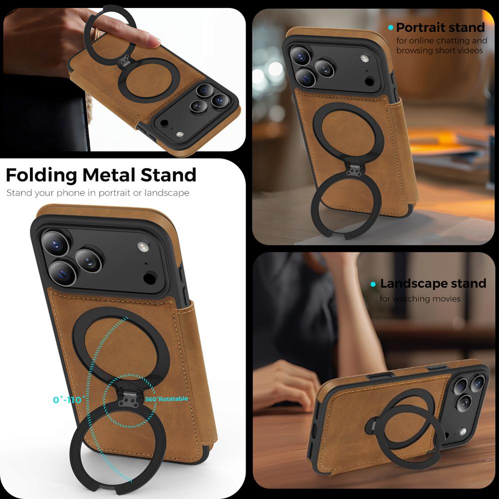 KEYSION Кожаный кошелек-книжка для iPhone 15 16 17 Pro Max Air 16Plus 16e Слот для карт Магнитный 360 Кольцо-подставка Задняя крышка телефона