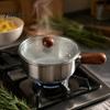 Антипригарное молочное кастрюлька с деревянной ручкой, крышка и ручка для лапши быстрого приготовления, кастрюлька из нержавеющей стали с антипригарным покрытием, совместимая с индукционными плитами, для общежитий