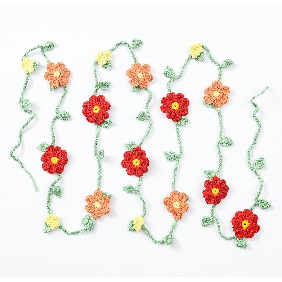 Handmade Crochet Flower Garland, Knitting Wool Spring Bunting Floral Ornaments, Colorful Flower Hanging Garland for Boho 1st Birthday Party Supplies,