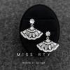 "Ci Mu Er Er" Retro Chinese Style Fan Earrings - Artistic Zirconia Earrings for Women, Light Luxury.