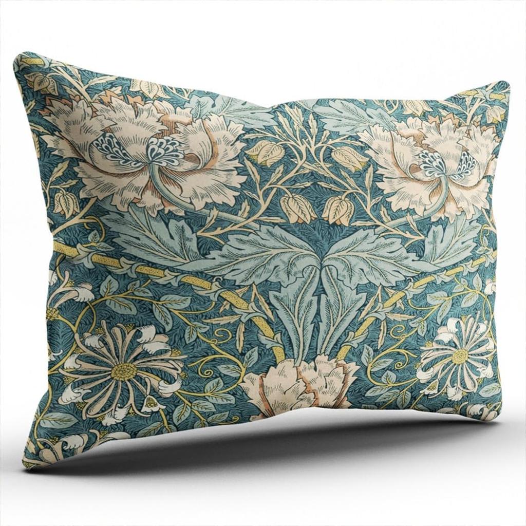 Декоративная наволочка для подушки Бирюзовые винтажные тюльпаны Уильяма Морриса Подушка для поясницы 12x24 дюйма Чехол для декоративной подушки Скрытая молния Шикарная индивидуальность