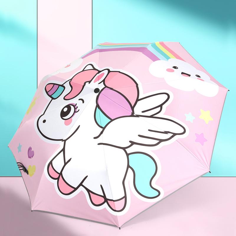 Cartoon Children Fully-Automatic Umbrella Cute Unicorn Folding Umbrellas Windproof Black Coating Anti UV Parasols Kids Umbrella