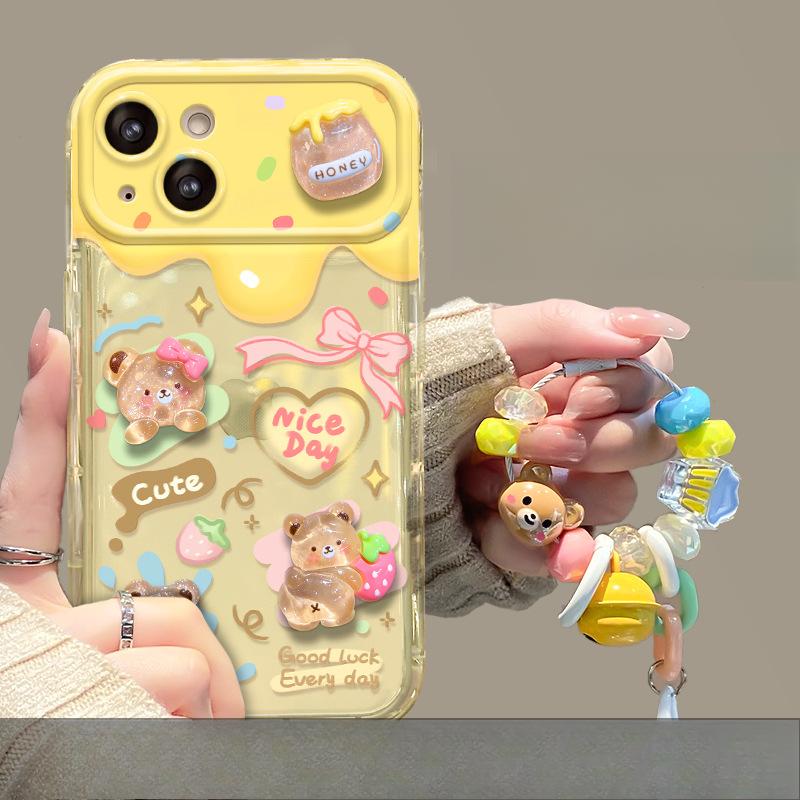 Цепочка-кукла Мишка Любовь Подходит для мобильного чехла Apple 15 IPhone 14/13pro Зеркало-книжка 11 Мультяшный