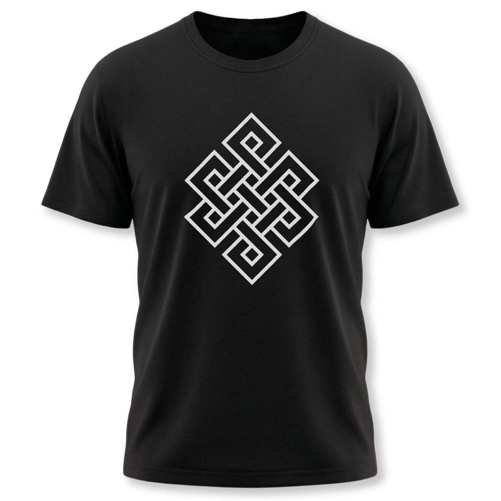 Endless Knot Buddhist Symbol T-Shirt | Black and White Unisex Tee Shirt