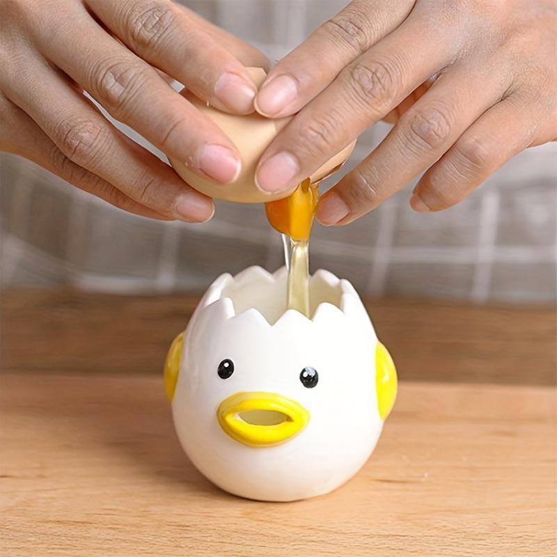1Pc Cute Chicken Ceramic Egg Separator - Creative Egg Yolk with Protein Filter, Baking Kitchen Gadget