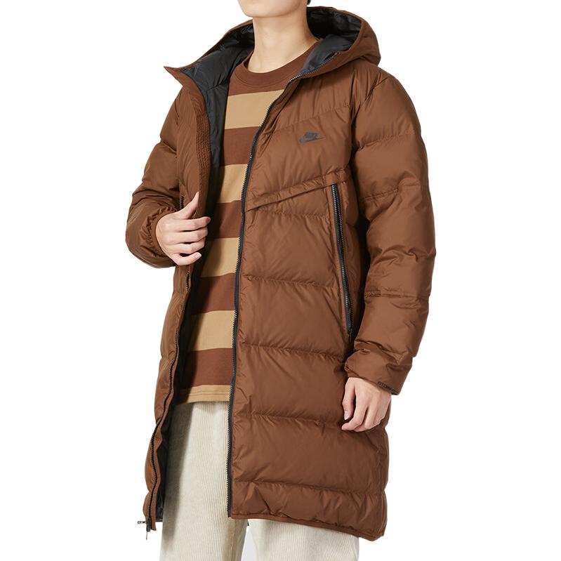 Nike Пуховик на молнии с капюшоном и логотипом, мужская верхняя одежда, коричневый DV1134-259