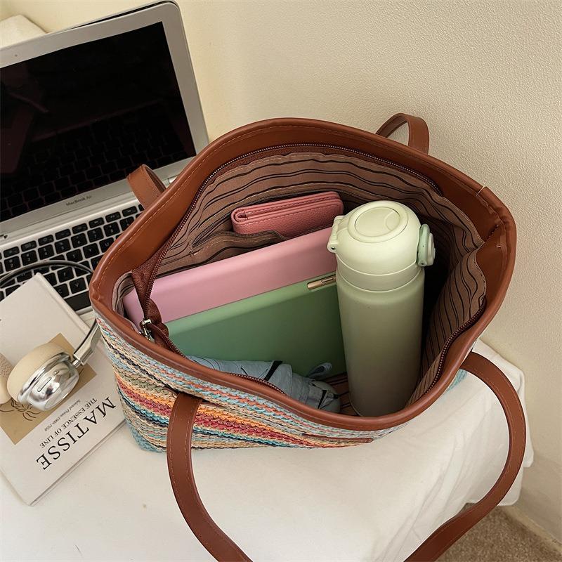 Плетеная сумка женская новая большой вместимости пляжная соломенная сумка универсальная на плечо сумка-тоут большая вместимость сумка под мышкой