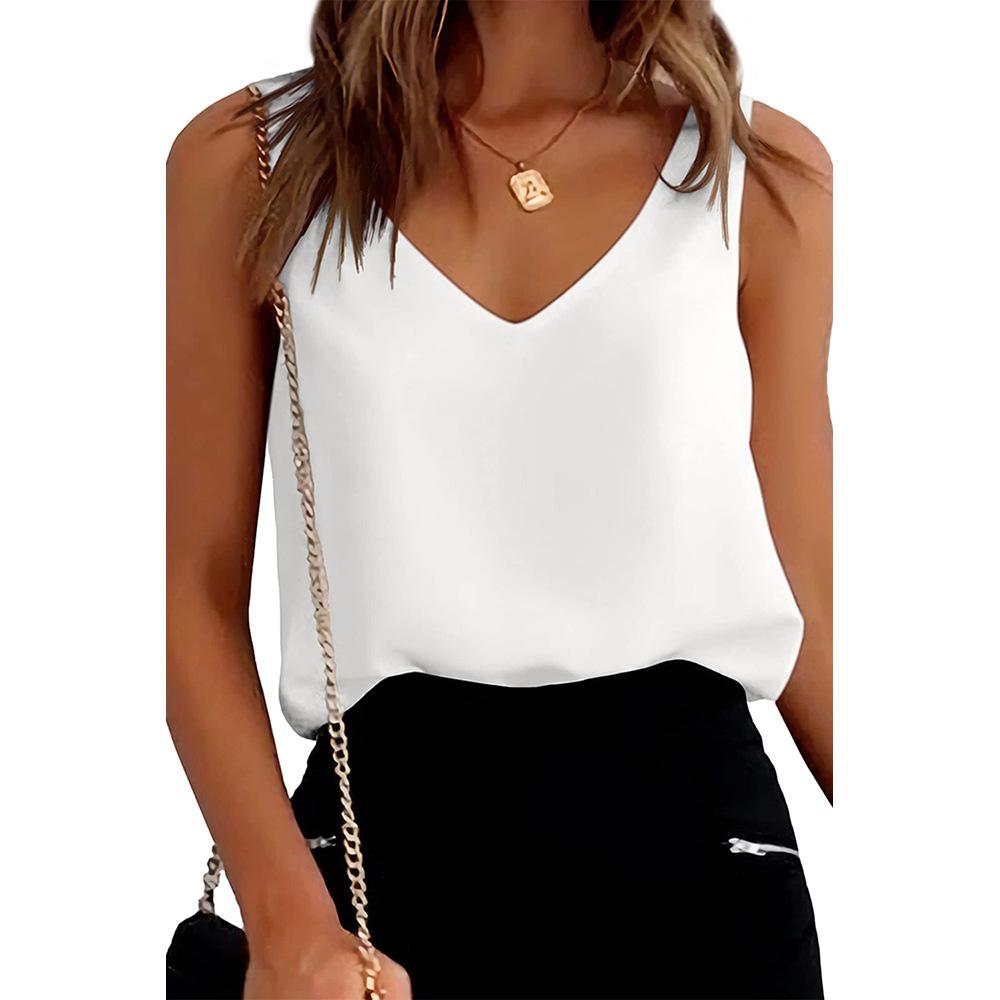 YYFS Женские модные повседневные летние весенние однотонные блузки и рубашки без рукавов с v-образным вырезом и принтом