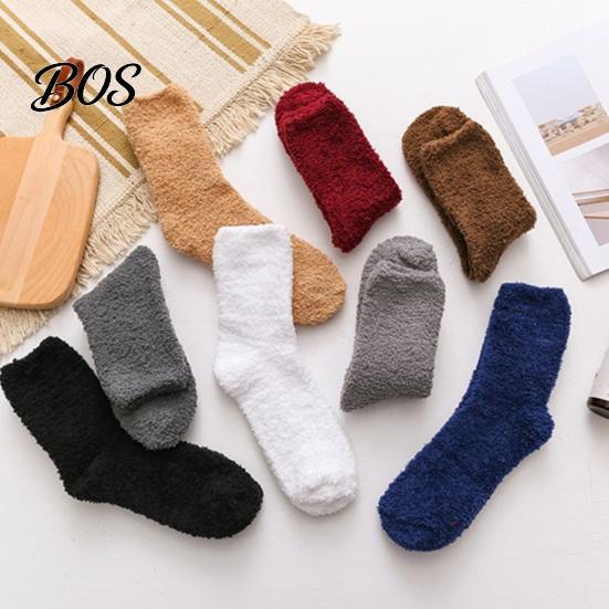 Plush Winter Socks Thickened for Men, Solid Color Fuzzy Socks, Warm Slippers Moisture Wicking Thermal Soft Footwear, Coral Fleece Sleeping Autumn