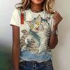 Summer Women's Clothing T-shirt Casual Crew Neck Short Sleeve Cat Pattern Top Loose Breathable Clothing Women's T-shirt 2024 New