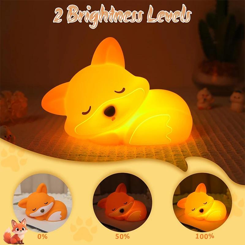 Fox Night Light Rechargeable Squishy Dimmable Nightlight, LED Novelty Animal Toy Cute Stuff, Baby Tollders Room Décor
