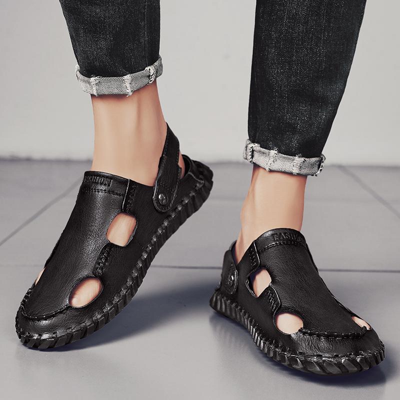 FashionHandmade Summer Men Casual Beach Outdoor Shoes Breathable Trekking Fashion Hiking Climbing Fishing Soft Leather Leisure Sandals