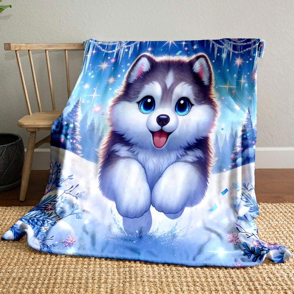 Cute Husky in Winter Wonderland print blanket soft and cozy perfect for the living room bed sofa or a nap,gift