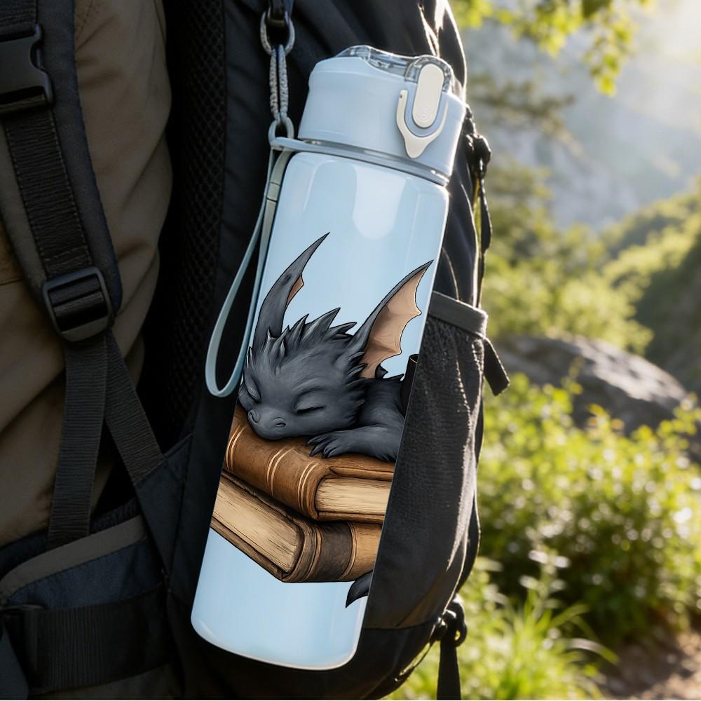 1PC Black Dragon Book Coffee Art 750ml Color Plastic Sports Water Bottle Leakproof Flip Straw Lid Suitable for Sports Office Home Use