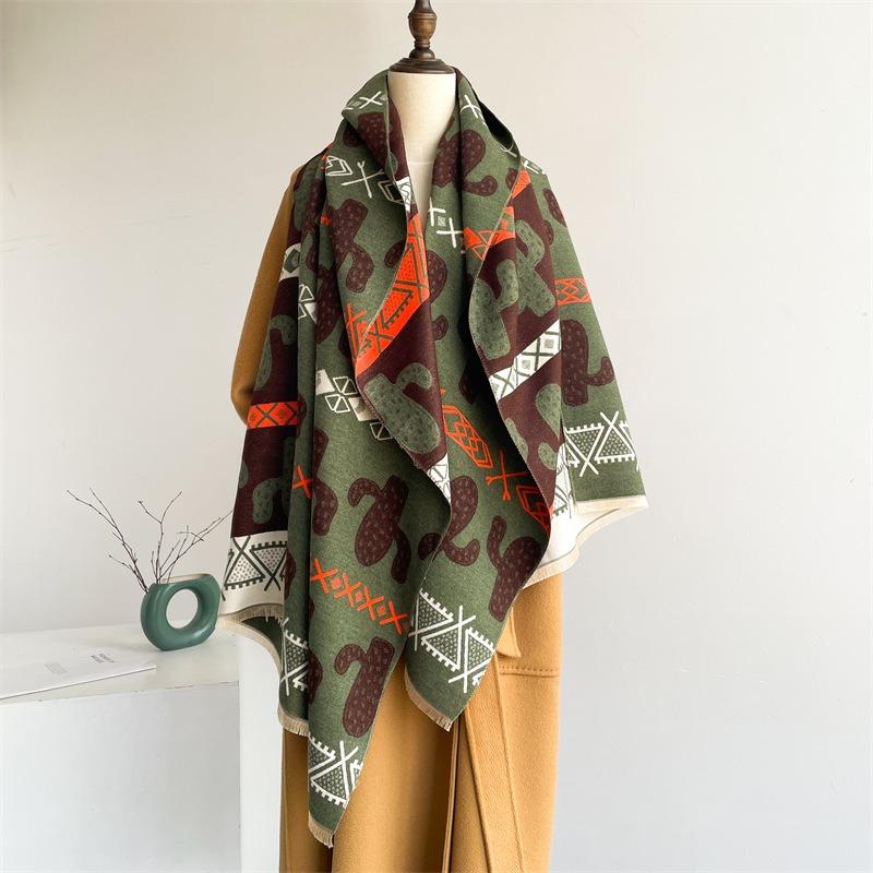 Imitation Cashmere Scarf Women's Nordic Style Decoration Warm Dual-purpose Double-sided Shawl Creative Printing Fringed Autumn and Winter Scarf