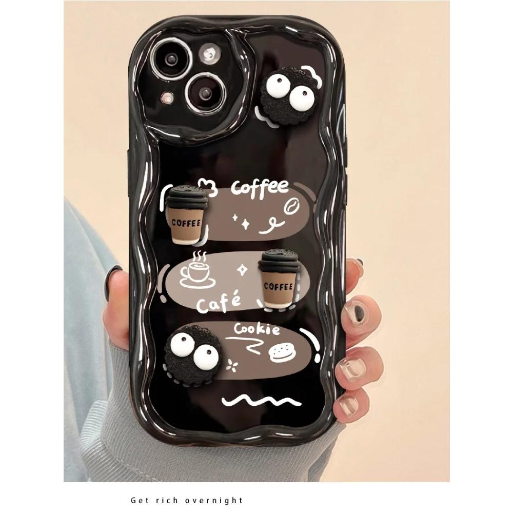 3D Милые Кофейные Брикеты Новый Чехол для Телефона Для IPhone 16 15 14 13 12 11 Pro Max Mini X XR XSMAX 8 7 6S Plus 3D Волна TPU Задняя Крышка