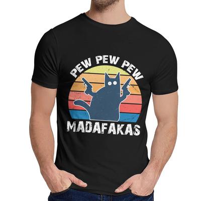 Футболка Black Cat Pew Pew Madafakas, тонкая стильная футболка с круглым вырезом и мультяшным принтом La Camiseta