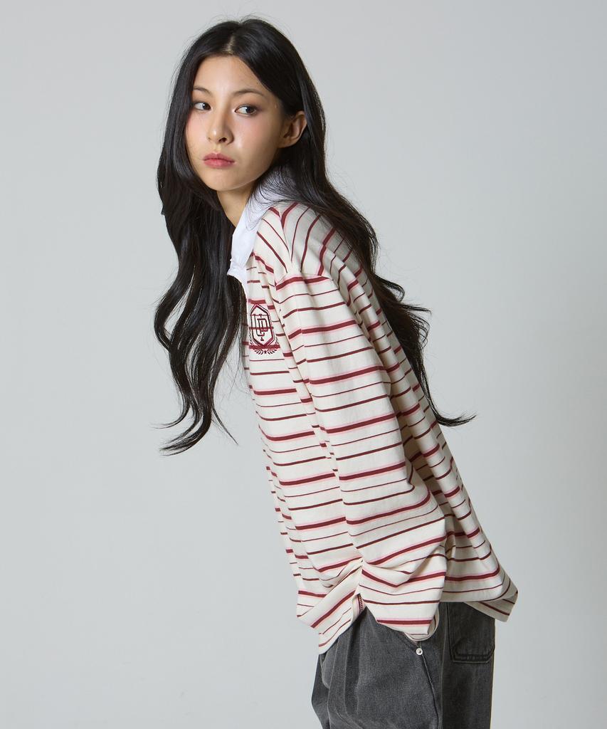 UNKNOWN PLANET Ivy Stripe Rugby Collar Shirt Pink