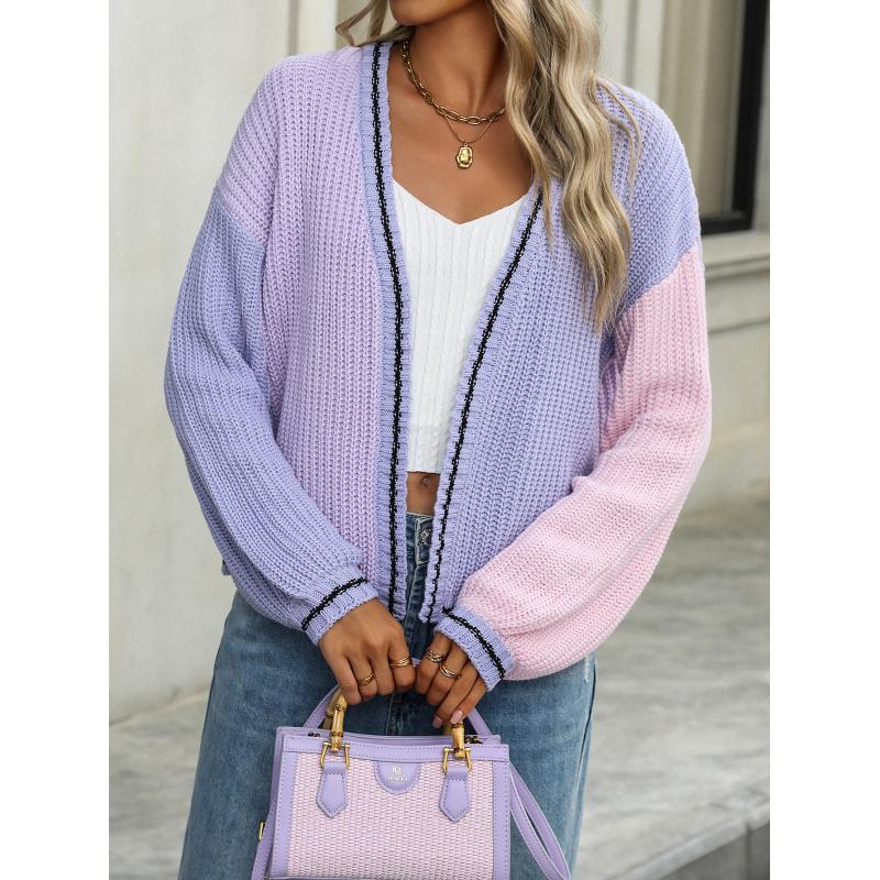 Autumn And Winter Temperament Commuter Loose Splicing Women's Knitted Cardigan Jacket Sweater