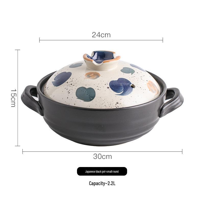 Японская кастрюля для тушения, расписанная вручную, устойчивая к высоким температурам - керамическая кастрюля с крышкой