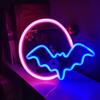 Неоновая вывеска на Хэллоуин, Неоновые светодиодные огни "Луна и Летучая мышь", Питание от USB, Неоновые огни для украшения на Хэллоуин, Настенное украшение на Хэллоуин для Хэллоуина, Бара, Вечеринки,