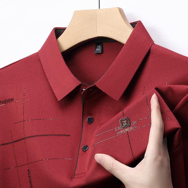 2025 Новинка Осени Мужская Футболка Поло с Длинным Рукавом для Среднего Возраста, Деловая, Удобная, Однотонная, с Воротником