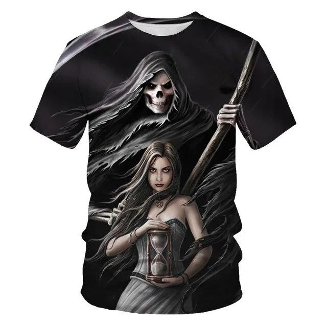 Classic Gothic Skull Horror Death 3D Print Men's T-shirt Summer Casual O-neck Short Sleeve Tops Harajuku Hip-Hop Streetwear Tees