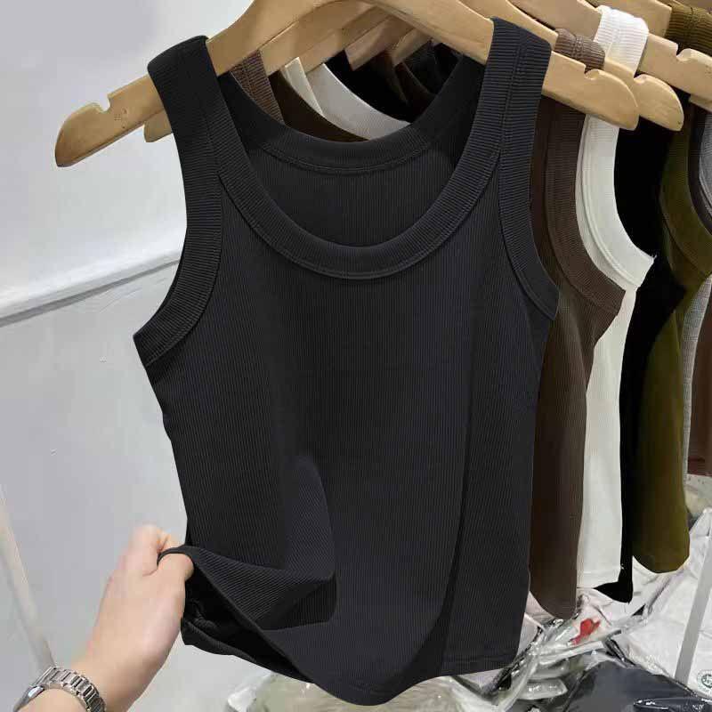 Женский топ на бретельках в рубчик из ледяного шелка с U-образным вырезом и бретельками для весны и лета