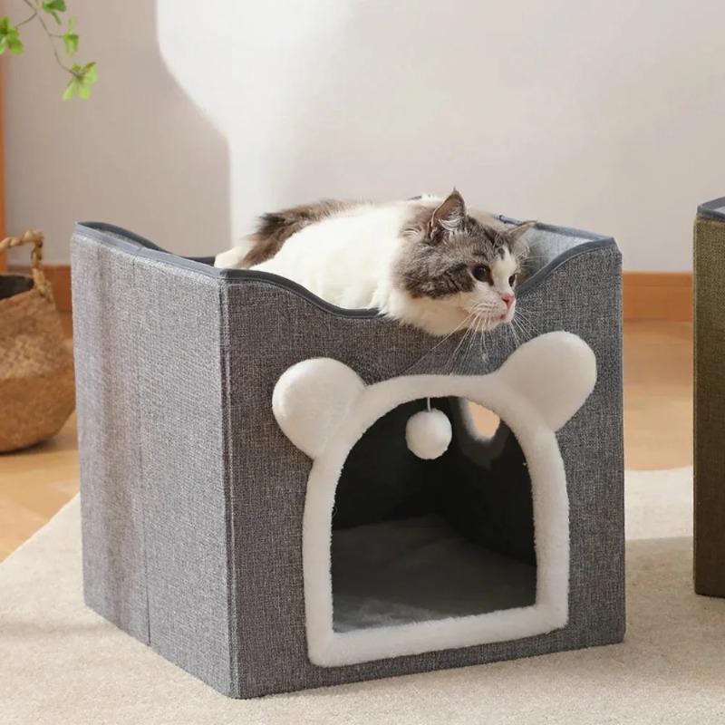 Pet Cat House Большая кровать для кошек Четырехсезонная универсальная двухслойная кровать для кошек с пушистым шариком подвесные кубические кровати для больших котят в помещении