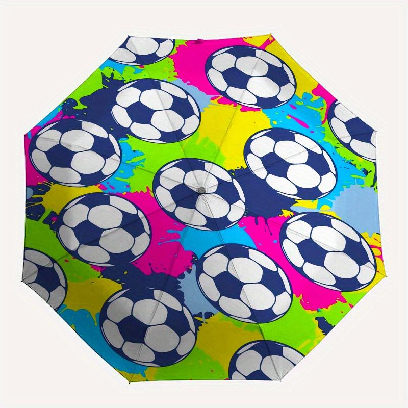 Soccer Ball Pattern Automatic folding umbrella simple eight rib design, bright color pattern, durable iron frame, ideal for travel and outd