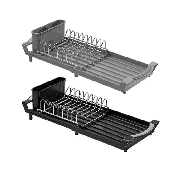 Dish Drying Rack with Cutlery Holder Large Capacity Strong Load-bearing Countertop Extendable Dish Rack with Drain Board