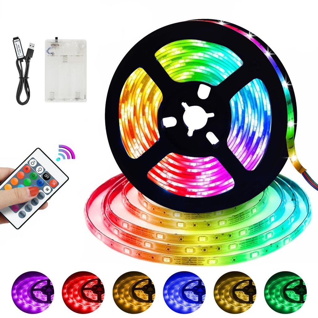 Светодиодная лента Auting 5 м, на батарейках или от USB, RGB, светодиоды 5050, подсветка для телевизора, непрямое освещение, спальня, игровая комната, декоративная, с регулируемой яркостью, цветная