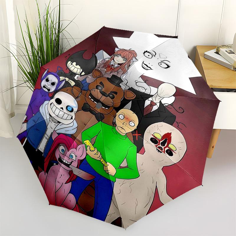 1pc Five Nights at Freddy's & Sans Outdoor Umbrella - Automatic Opening/Closing - Portable 3-Fold Design - Iron Frame - Perfect Gift for Fans, Travele