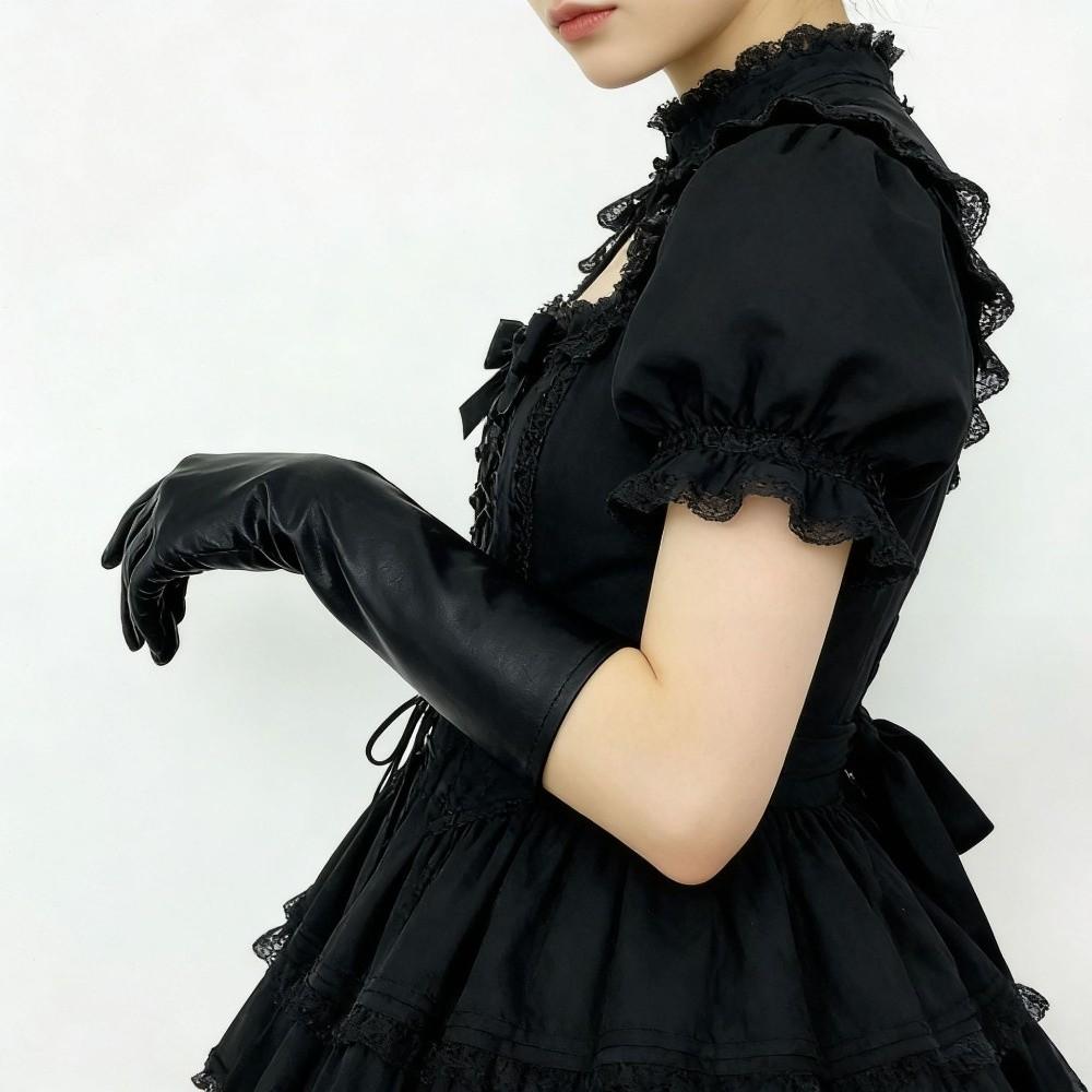 Shiny Patent Leather Gloves Solid Color Women Mittens Slim Long Gloves Photography