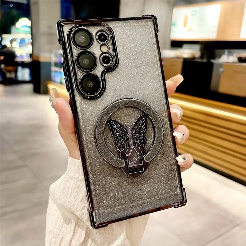 Чехол-держатель S25 24 23 с покрытием Butterfly для Samsung Galaxy S24 S25 S23 S22 S20 S21 Fe Plus Ultra Silicone Stand Cover для A24 A55 5G A53 A54