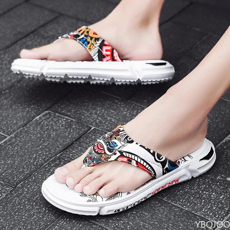 Новые мужские тапочки нескользящие износостойкие пляжные туфли с персонализированной вышивкой модные мужские тапочки сандалии для отдыха на открытом воздухе