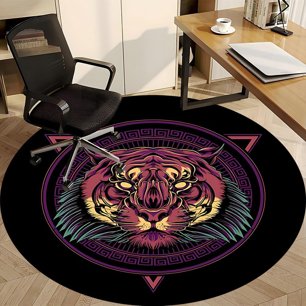 1pc Tiger Mandala Office Round Area Rug, Under Office Chairs Bedroom Living Room Home Decor, Room Deco, Available in Various Sizes
