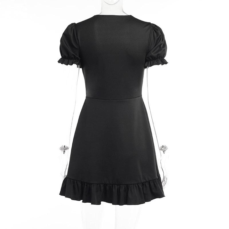 Y2k Готическое платье Лолита, женское темно-черное платье в студенческом стиле, осеннее контрастное цветное платье с пышными рукавами и завязками, женское платье