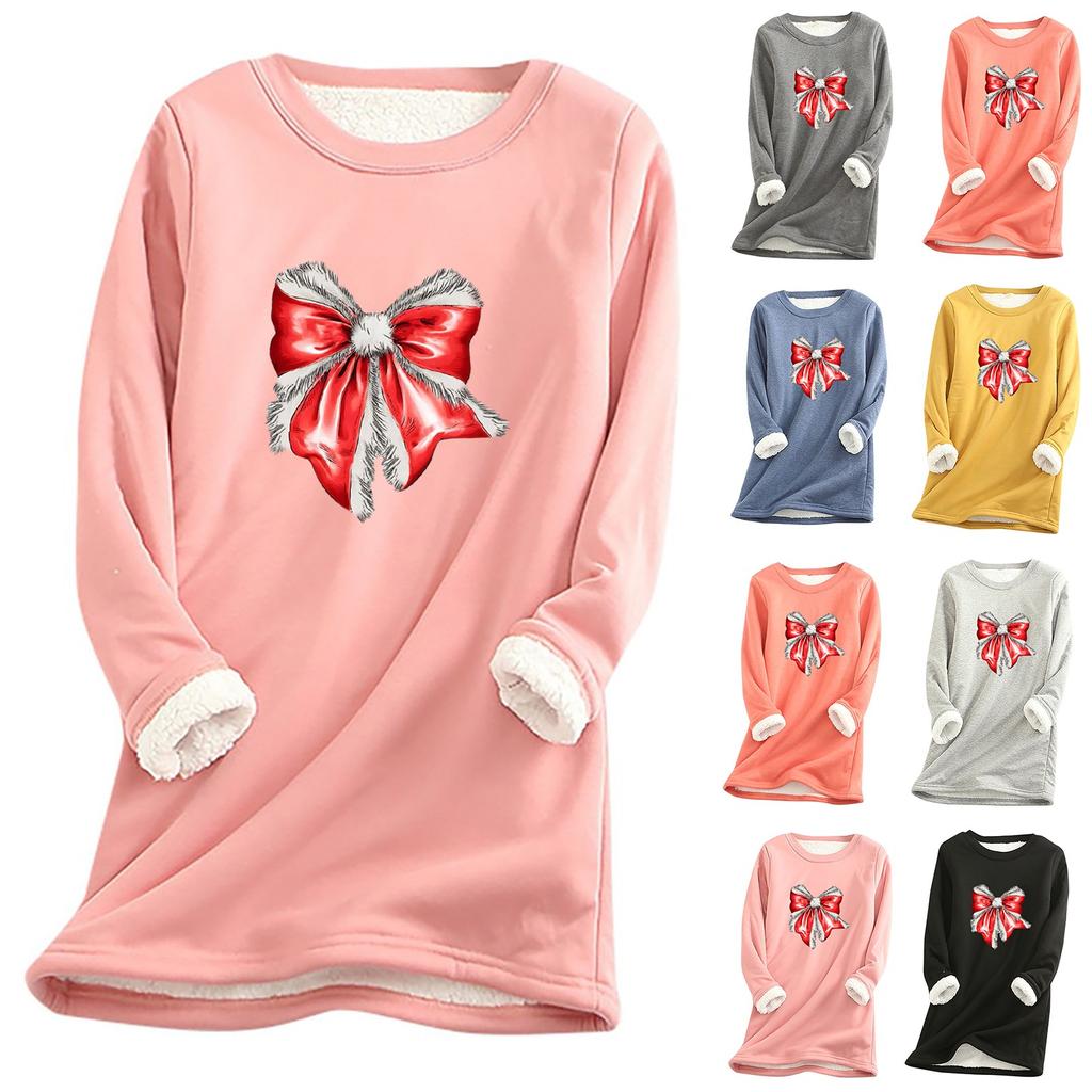 Women's Round Neck Print Thickened Plush Cashmere Warm Long Top