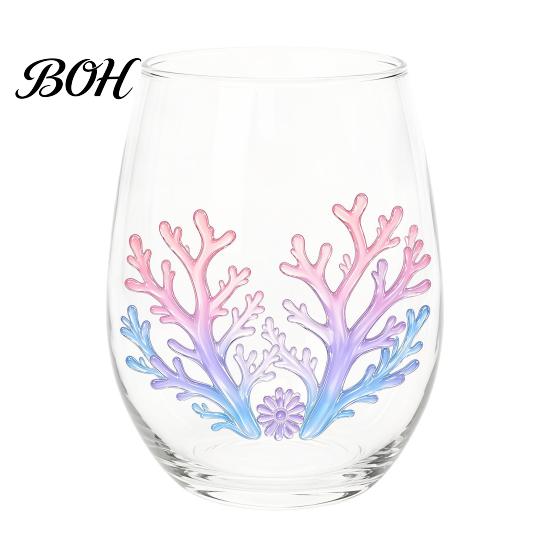 Unique Birthday Gifts for Her Marine Theme Wine Glass, Handmade Single Layer Stemless Borosilicate Glassware 400ml Capacity Drinkware Bar And