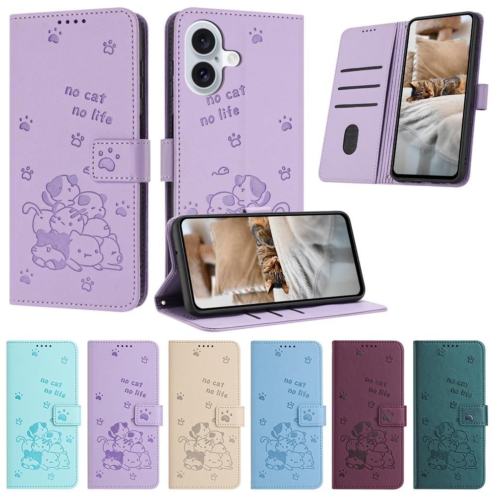 Curte Кожаный чехол-кошелек с рисунком кошки Для iPhone 16 15 14 13 12 11 Pro Max Mini XR XS 10 X 6 8 7 Plus Перекидная крышка Слот для карт Ремешок