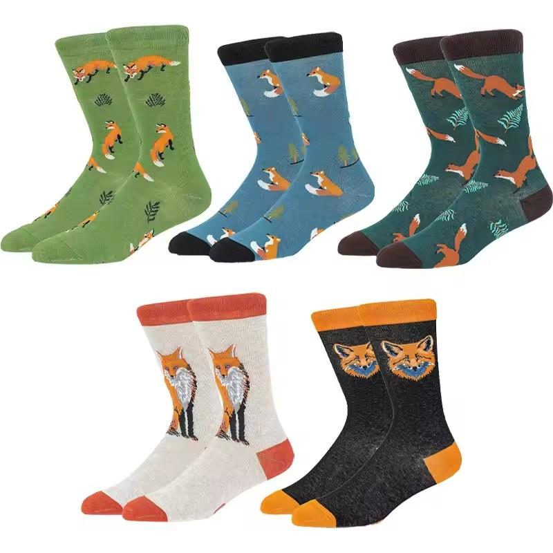 Cute Women's Socks Cartoon Animal Fox Series Fun Fashion Casual Four Seasons Men's and Women's Anti-Friction Mid-Calf Socks